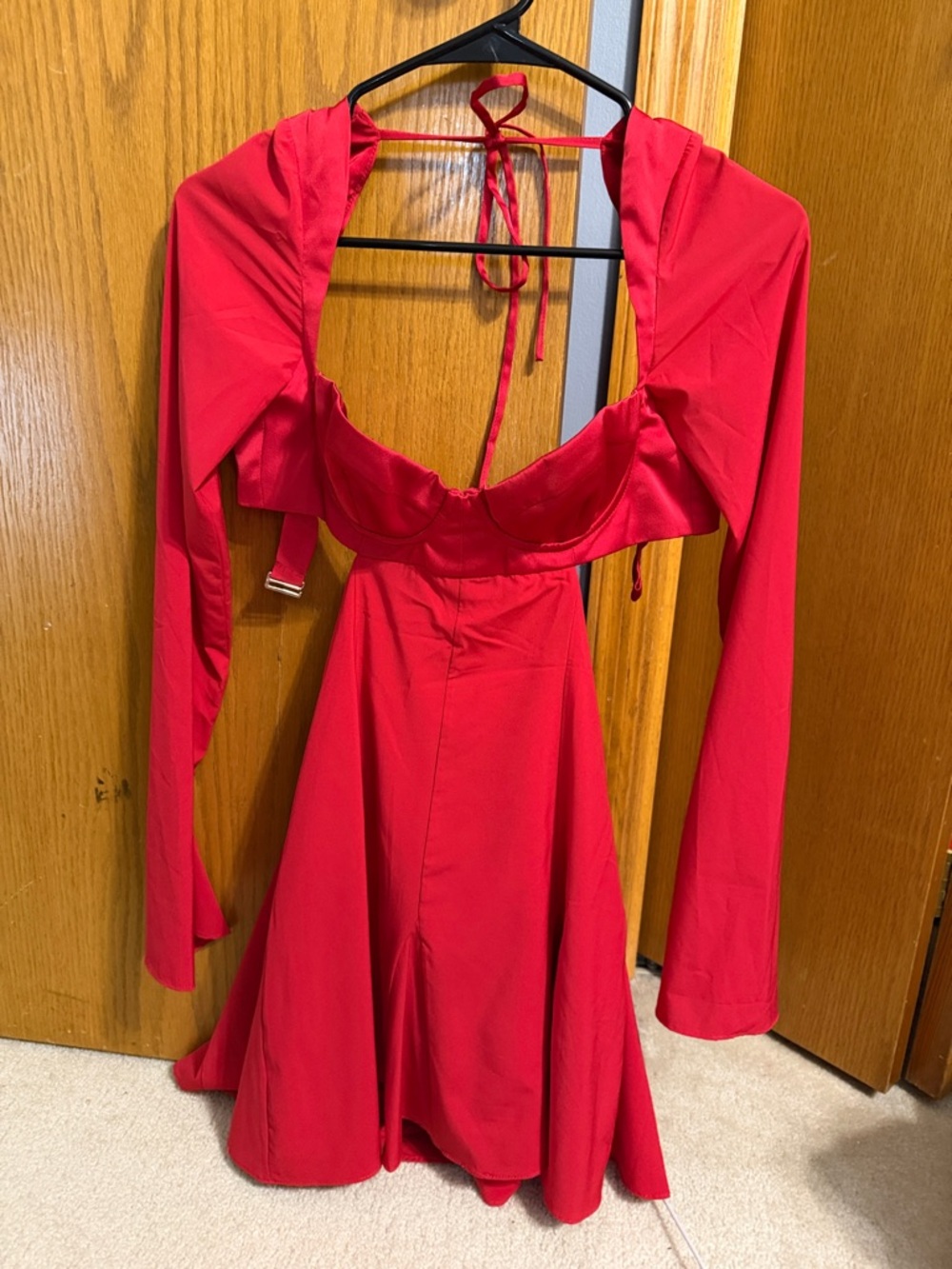 Oh Polly Red Elegant Long Sleeve Cutout Dress